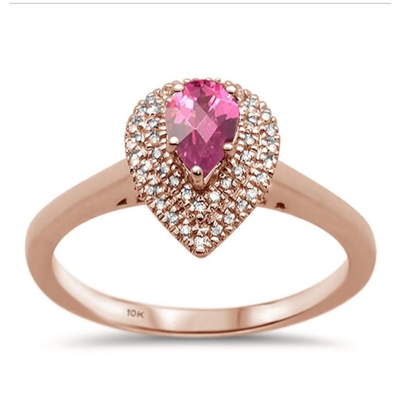 Pretty, solid 10k rose gold pink tourmaline and Diamond pear shape ring size 6.5 - Picture 4 of 5
